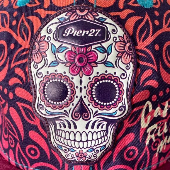 Pier 27 Purple Sugar Skull Cap OS Curved Suede Touch Brim Tattoo Artist Street main image 8